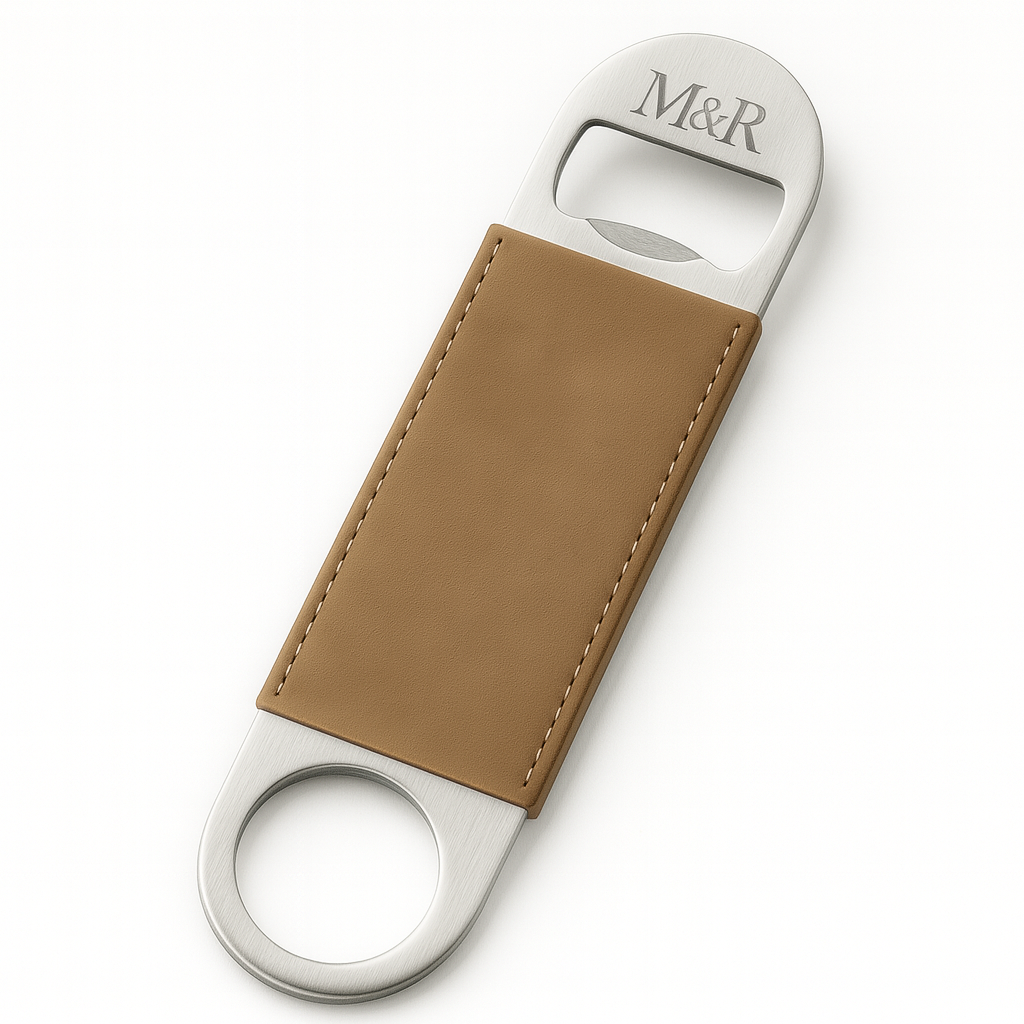 Abrebotellas de acero inoxidable y cuero beige M&R Signature