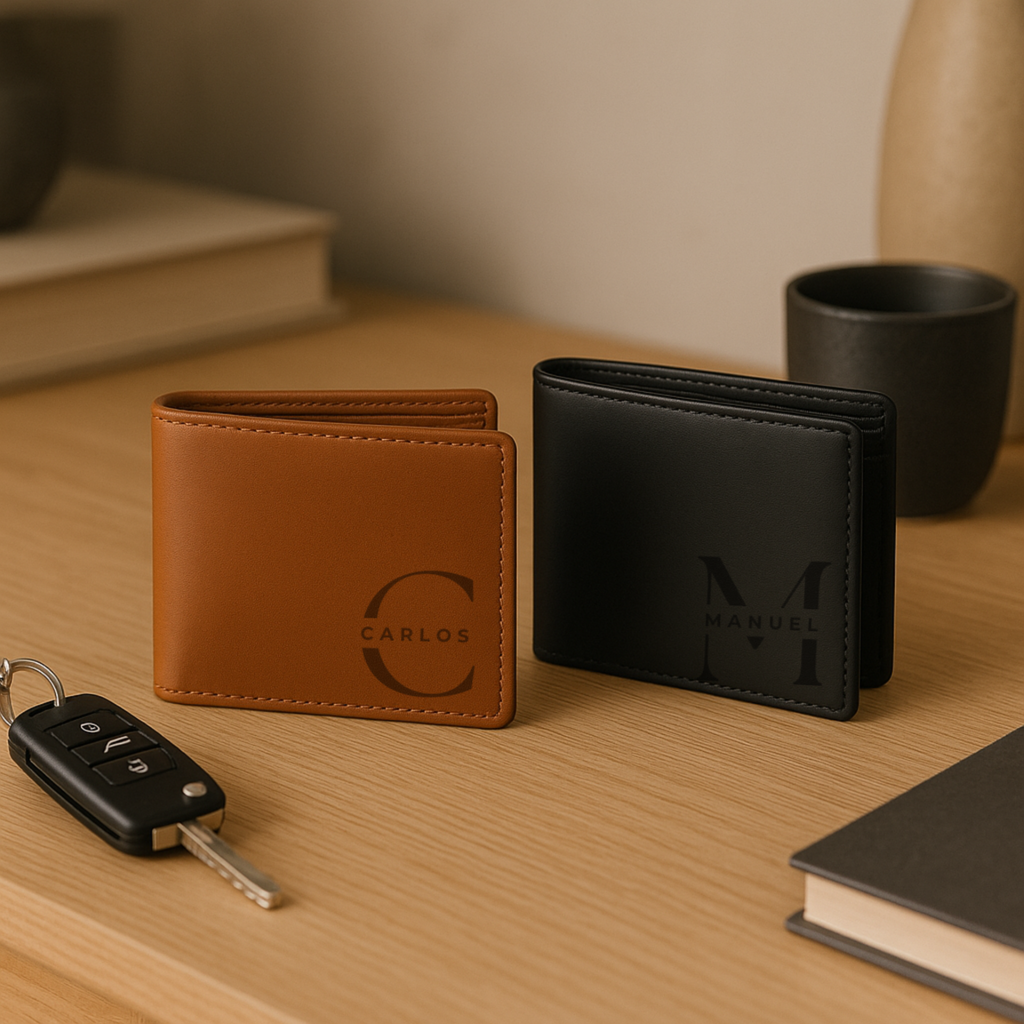 Cartera de cuero genuino Vintage marrón con bloqueo RFID personalizable M&R Signature