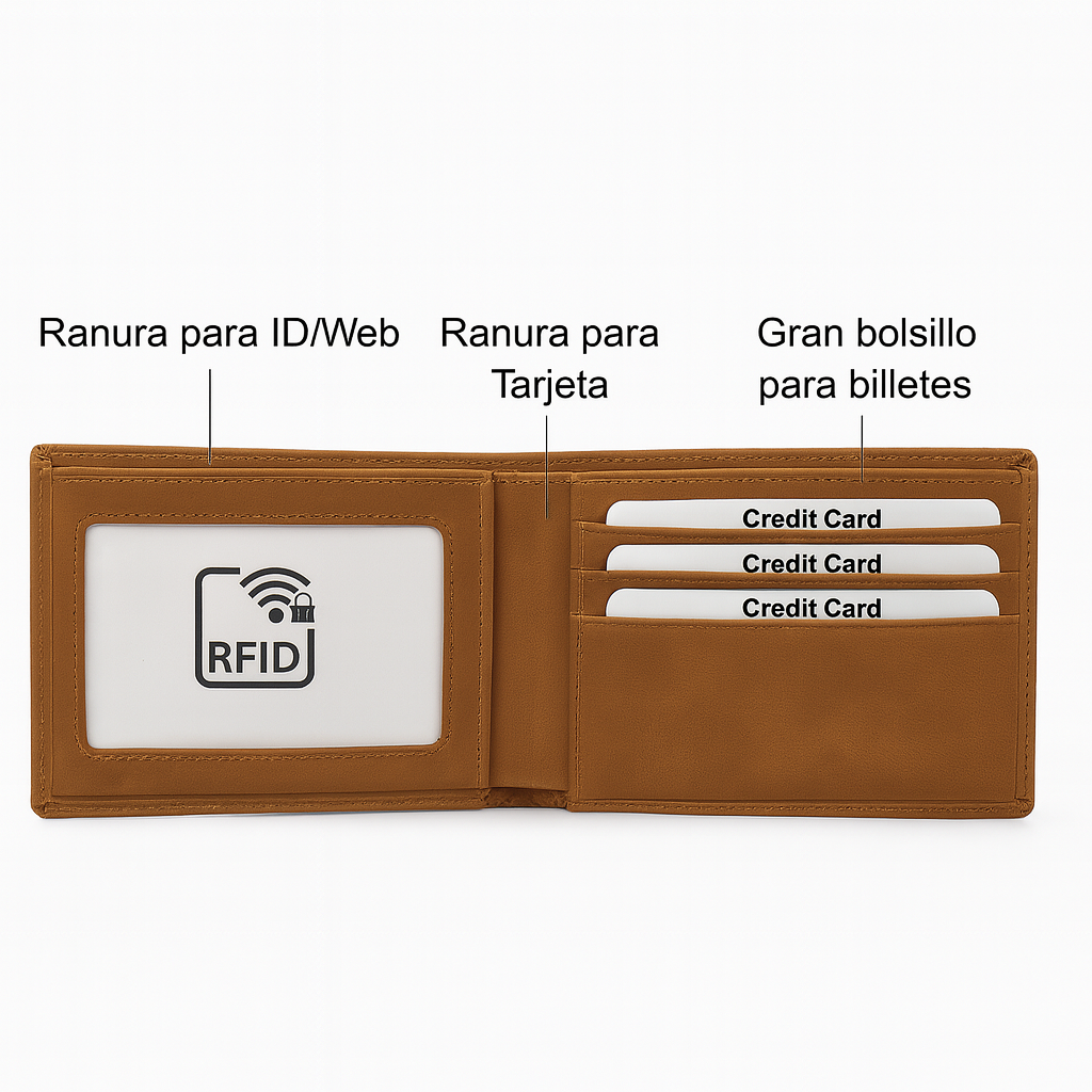 Cartera de cuero genuino Vintage marrón con bloqueo RFID personalizable M&R Signature