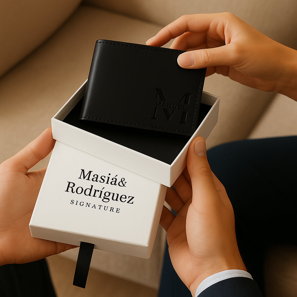 Cartera de cuero genuino Vintage negra con bloqueo RFID personalizable M&R Signature