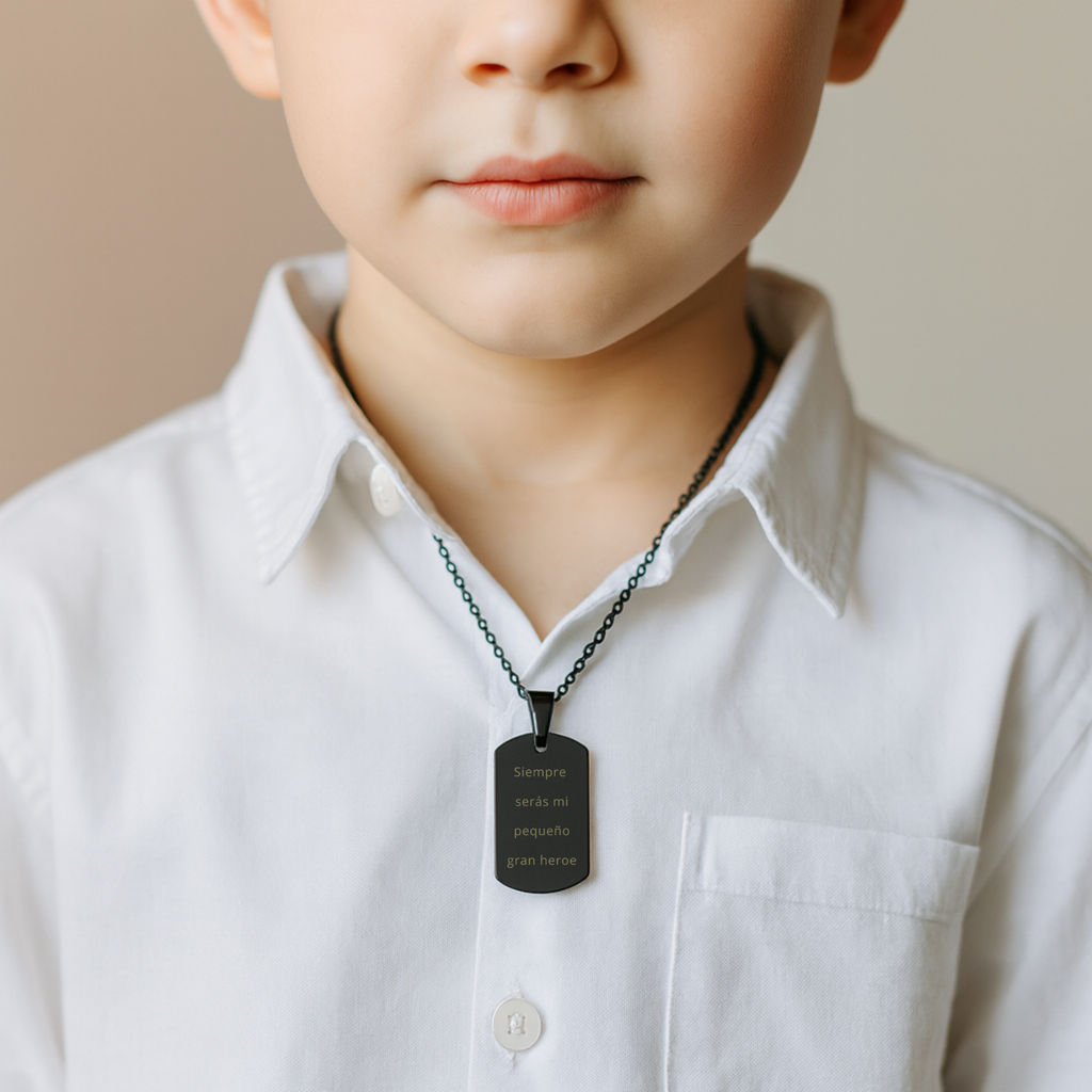 Colgante de Placa niño de acero inoxidable negro M&R Signature