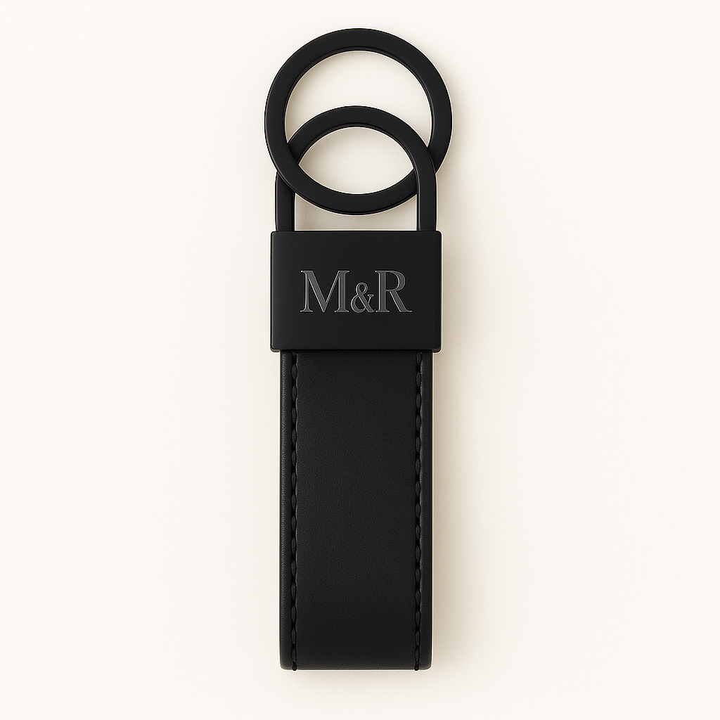 Llavero de cuero genuino negro con cierre negro M&R Signature