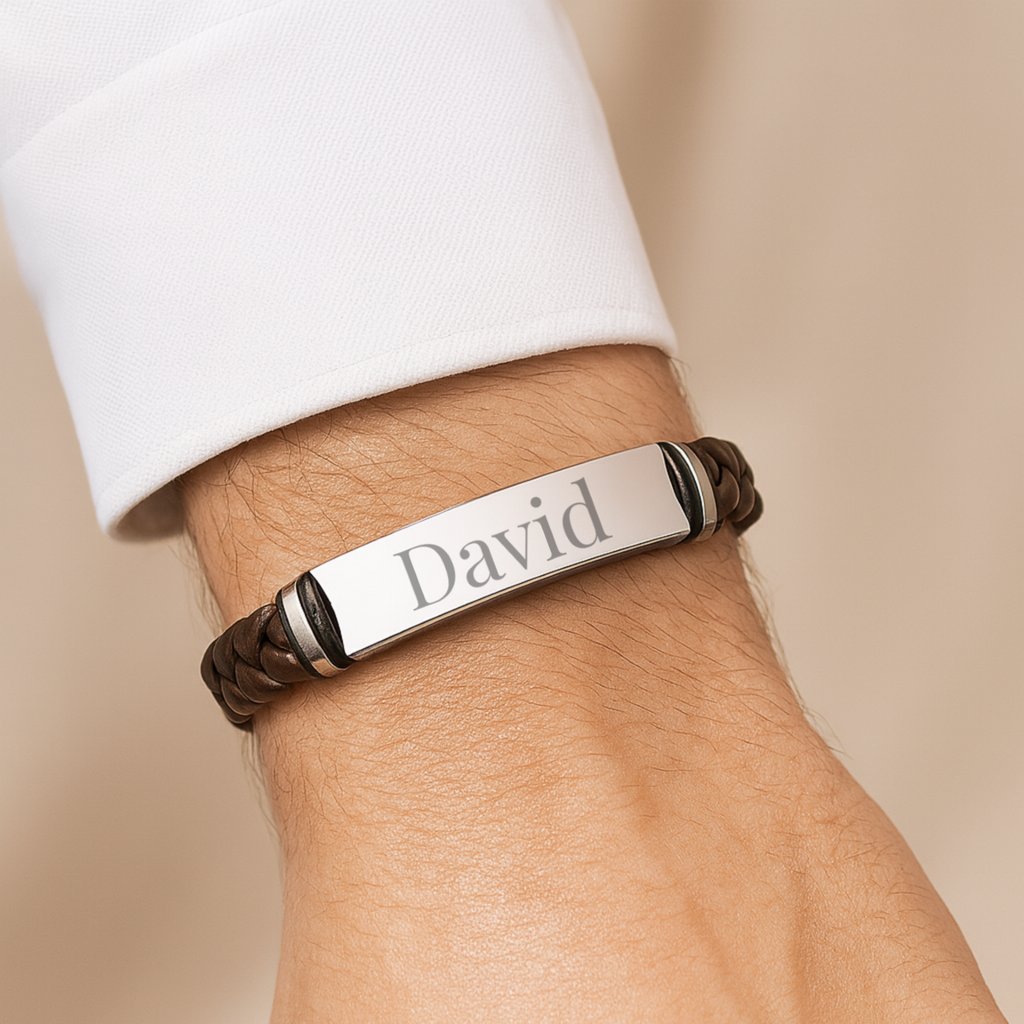 Pulsera de cuero marron trenzada y acero inoxidable M&R Signature