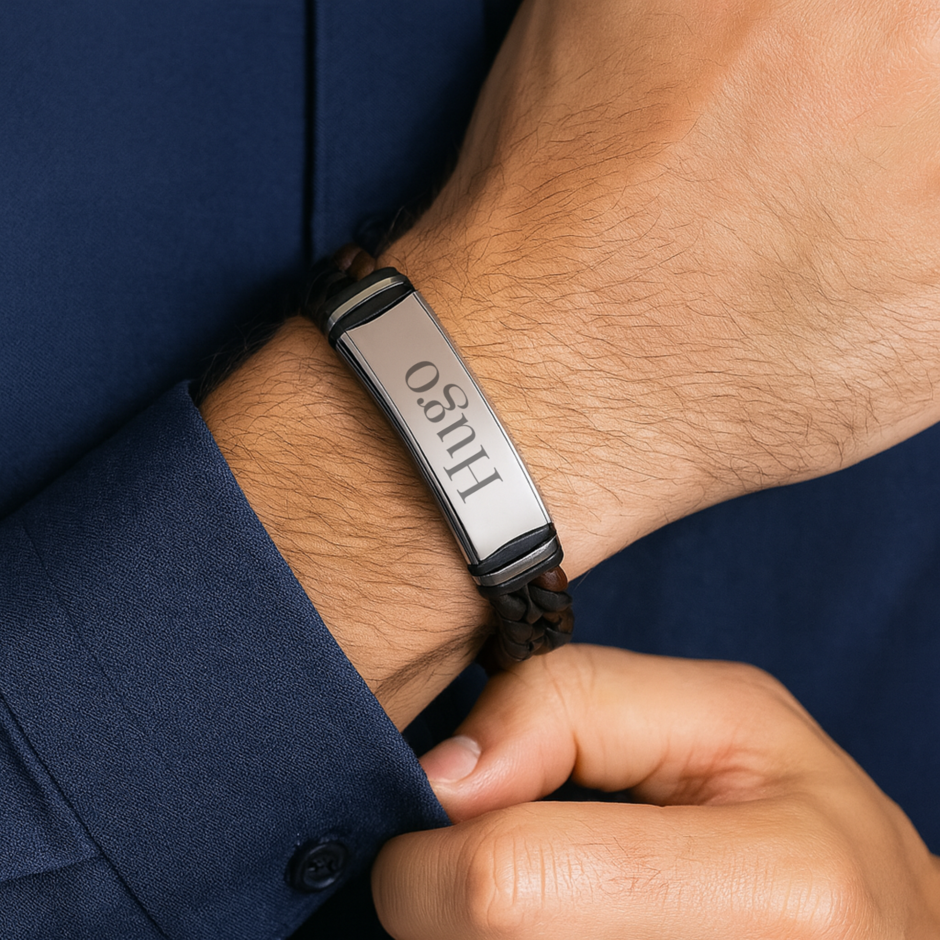 Pulsera de cuero marrón y negra trenzada y acero inoxidable M&R Signature