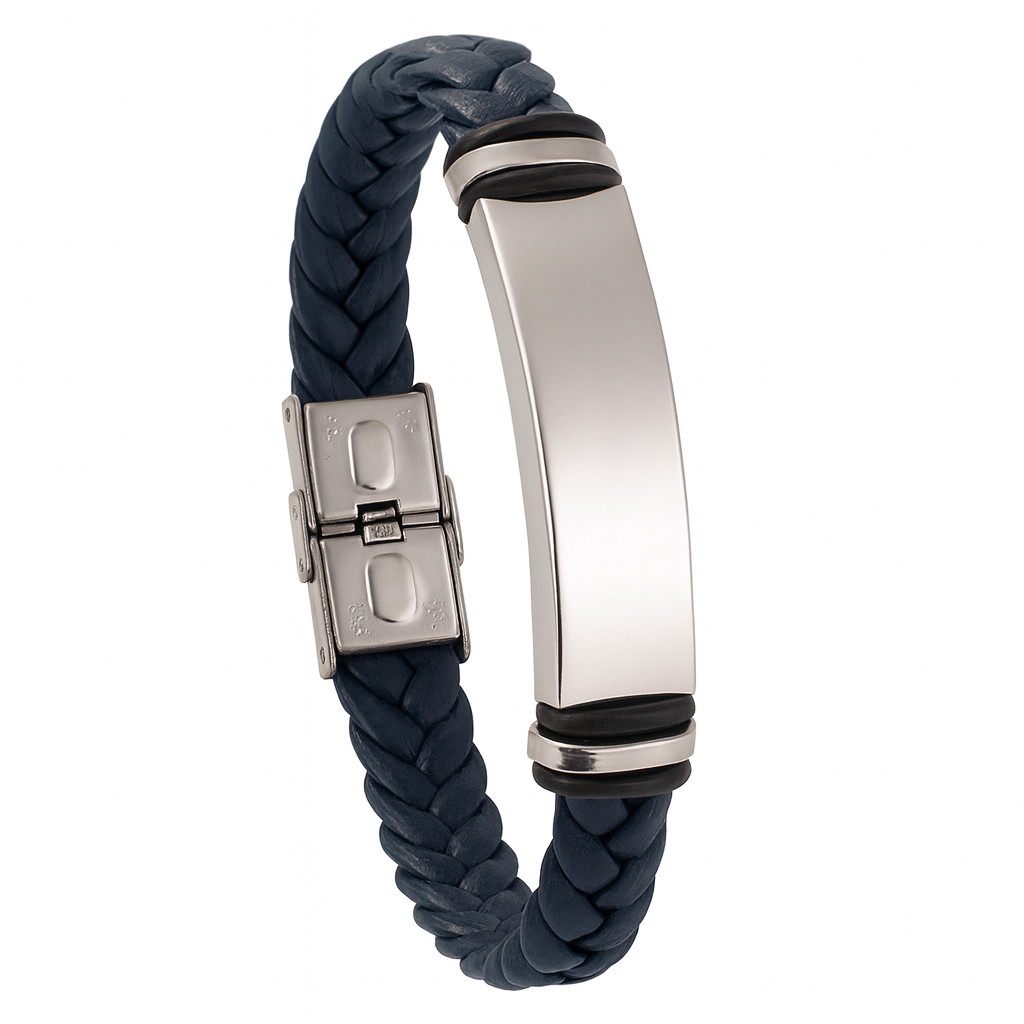 Pulsera de cuero azul marino trenzada y acero inoxidable M&R Signature