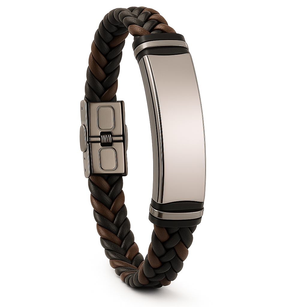 Pulsera de cuero marrón y negra trenzada y acero inoxidable M&R Signature