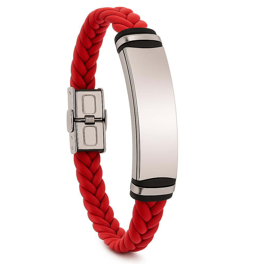 Pulsera de cuero roja trenzada y acero inoxidable M&R Signature